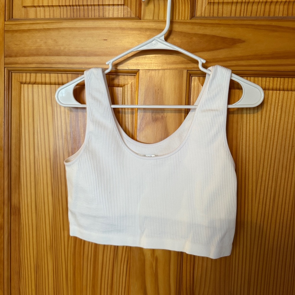 Forever 21 White Ribbed Crop Top